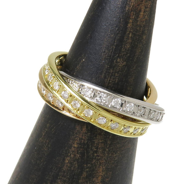 大特価！！Pt900/K18PG/K18YG スリーカラースナップ+キャッチ 14号 スリーカラー 3連 ダイヤモンド 計1.08ct リング・指輪