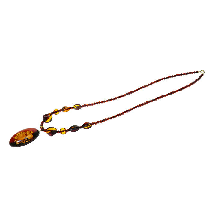 琥珀 花彫刻 ネックレスK18 花柄彫り 琥珀 ネックレス K18ゴールド 18金 10.4g 50cm レディース