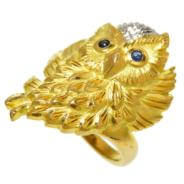 13号 フクロウモチーフ/鳥 コンビ サファイア 計0.07ct リング・指輪