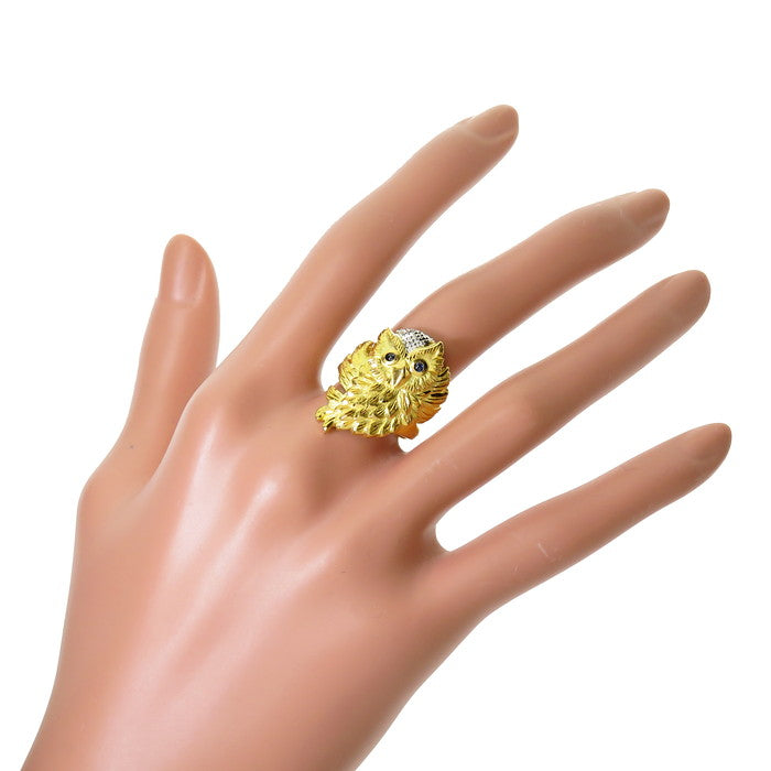13号 フクロウモチーフ/鳥 コンビ サファイア 計0.07ct リング・指輪