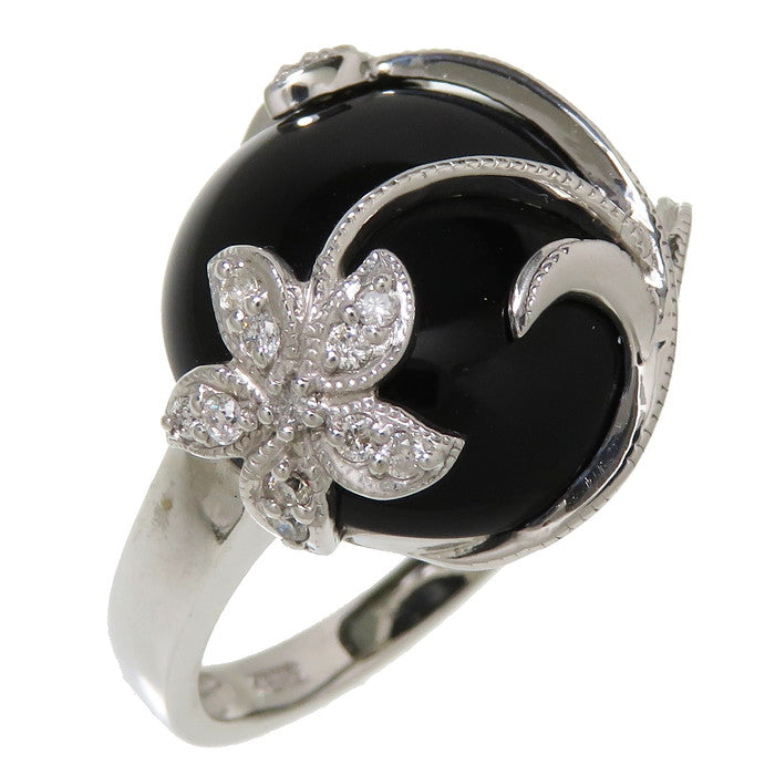 14号 フラワー/花 オニキス ダイヤモンド 計0.14ct リング・指輪 K18WG