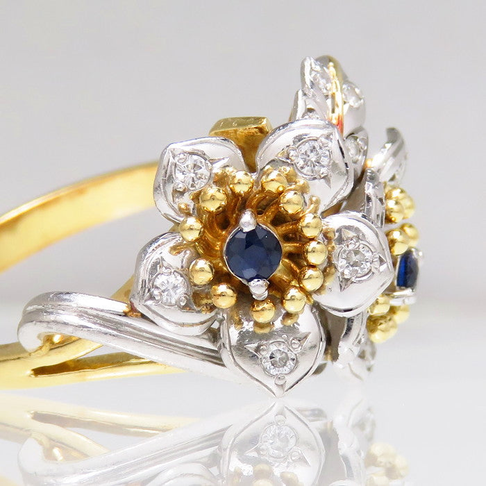 10.5号 フラワー/花 コンビ サファイア ダイヤモンド 計0.15ct リング 