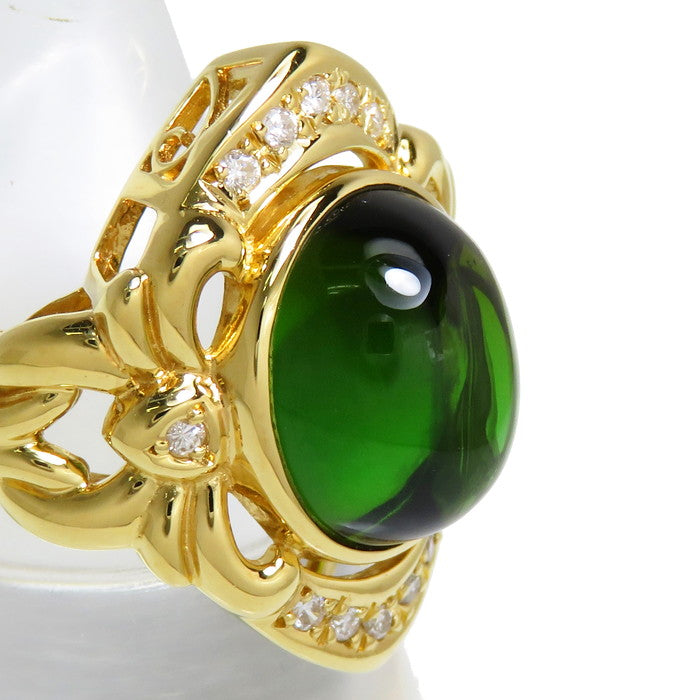 K18 グリーントルマリンとダイヤモンドの重厚感があるリング　指輪