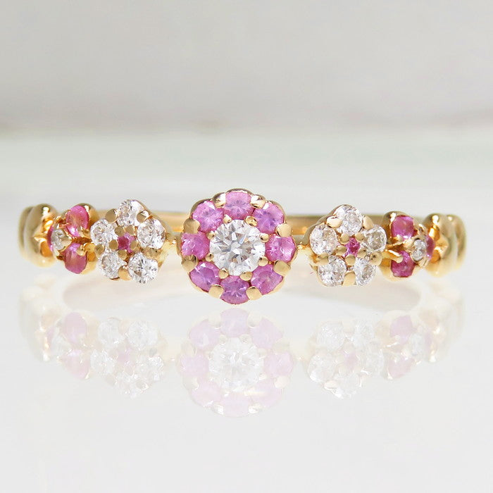 17号 花/フラワー ピンクサファイア 計0.24ct ダイヤモンド 計0.20ct