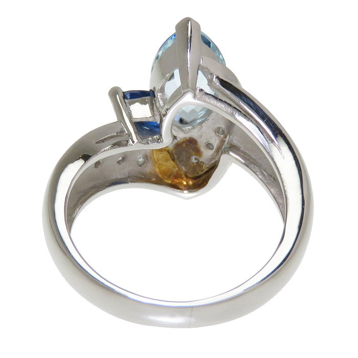 K18 Pt900 コンビ リング アクアマリン 11号 11号 コンビ アクアマリン サファイア 0.45ct ダイヤモンド 計0.11ct