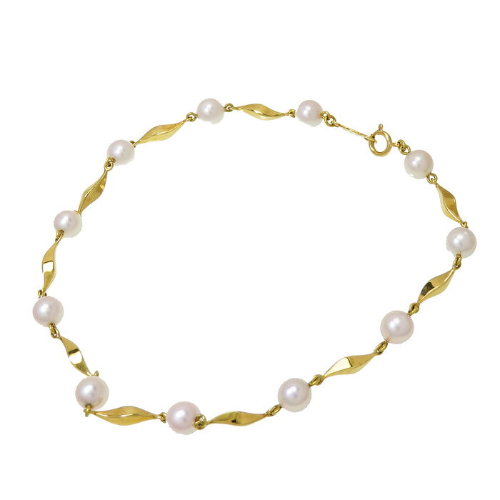 ミキモト　ステーションブレスレット K18 アコヤパール MIKIMOTO/ミキモト】 ステーションデザイン アコヤ真珠 5.2～5.4mm