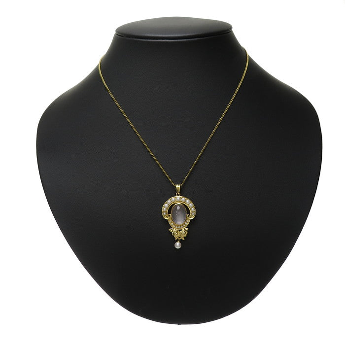 ローズクォーツ ベビーパール ダイヤモンド 計0.09ct ペンダントトップ 