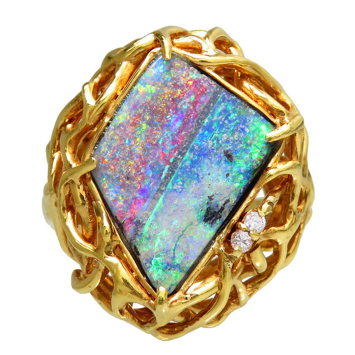 K18オパールリング】ラスト1点職人手作り一点物18金【ダイヤ0.01ct】