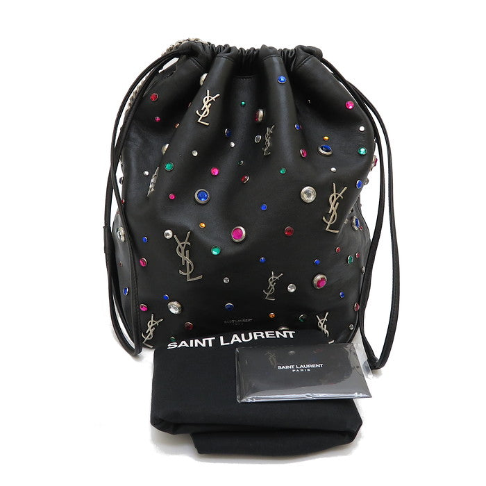 【SAINT LAURENT/サンローラン】 538448 テディ ビジュー 2way 巾着 ショルダーバッグ レザー 黒  レディース【中古】【真子質店】【GD】, 【Sxx】