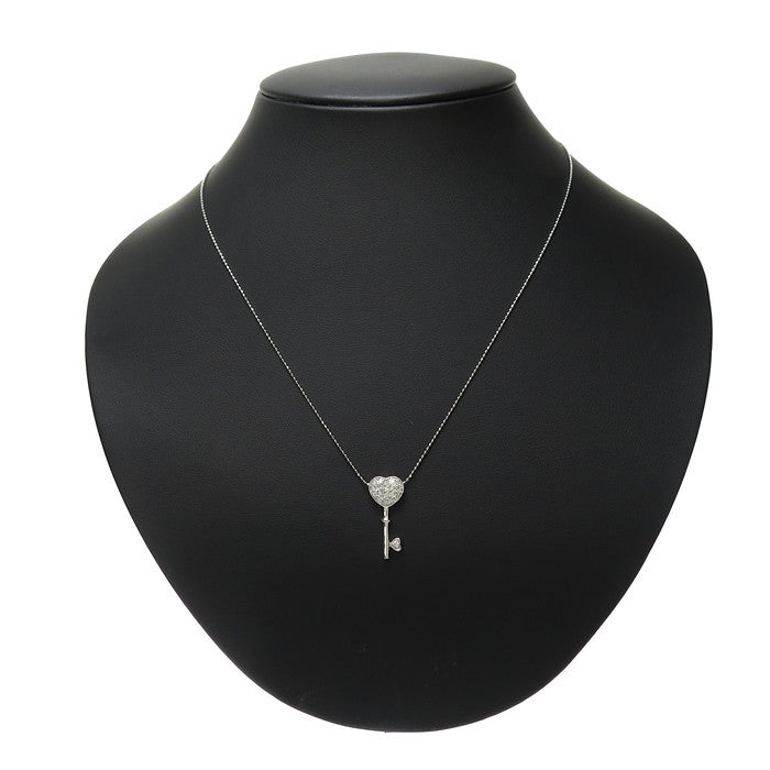 ハート&キー ダイヤモンド 計0.20ct ネックレス K18WGホワイトゴールド 