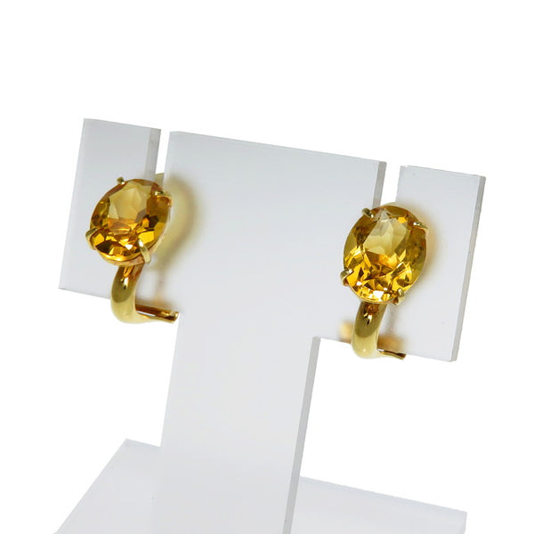 バネ式 シトリン イヤリング K18ゴールド 18金 1.8g レディース  