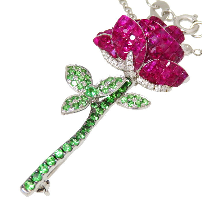 フラワー ブローチ兼用 ロング ルビー 計2.60ct グリーングロシュラーガーネット 計0.50ct ダイヤモンド 計0.04/計0.95ct ネックレス K18WGホワイトゴールド 18金 12.2g 70cm レディース
【中古】【真子質店】【NN】




【IDMoT】
