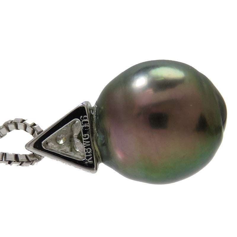最終特価品 黒蝶真珠 11.2mm ダイヤモンド 計0.06ct ネックレス K18WG