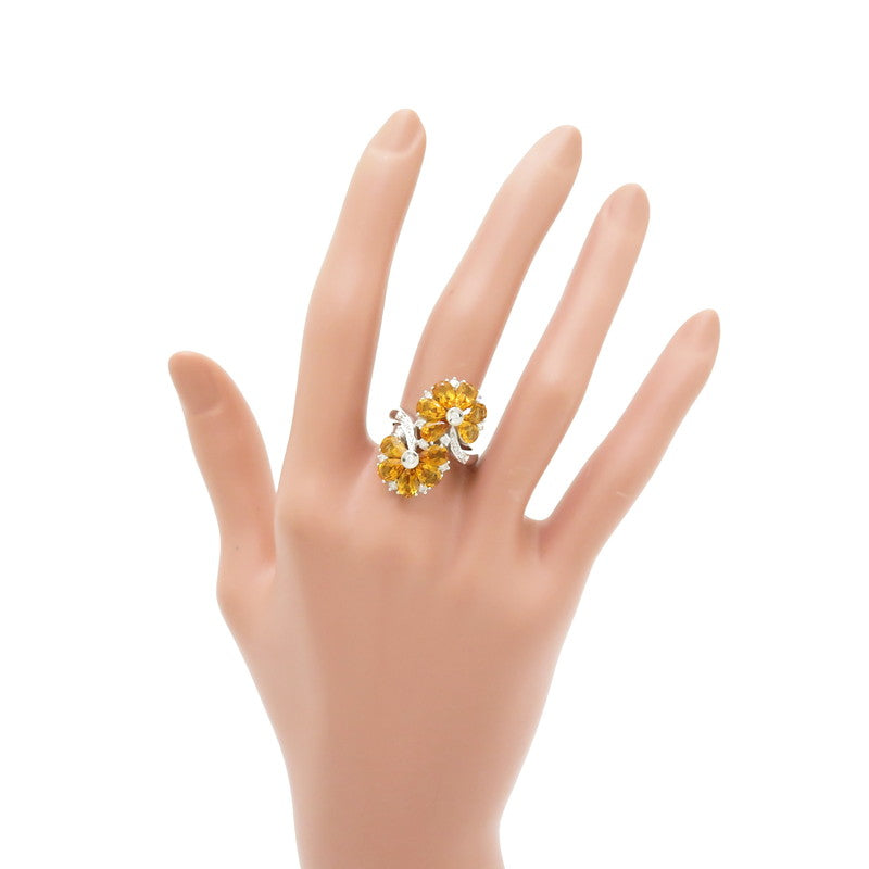 13号 花/フラワー シトリン 計3.96ct ダイヤモンド 計0.37ct リング ...