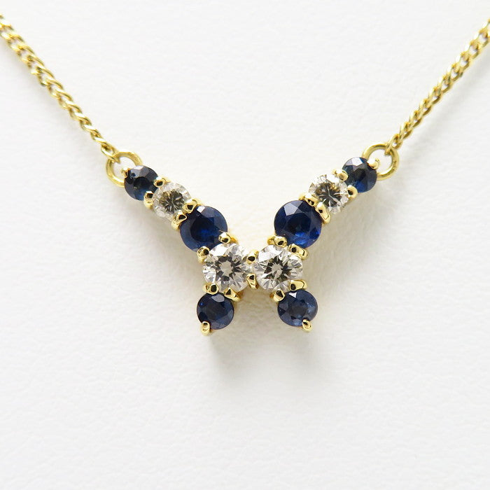 蝶/バタフライ サファイア 計0.35ct ダイヤモンド 計0.20ct ネックレス 