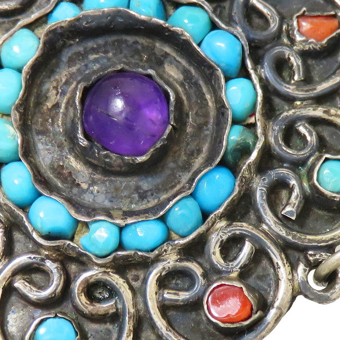 インディアンジュエリー メキシコ 色石 ネックレス シルバー925 52.5g メキシコ アメリカンジュエリー