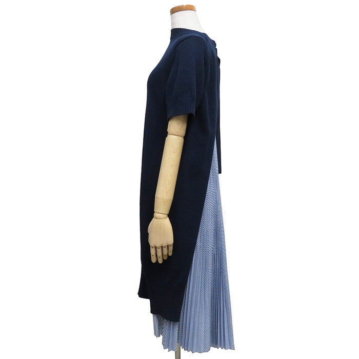 Sacai☆関税込☆ストライプコットン ネイビー ミディドレス Sacai☆関税込☆ストライプコットン ネイビー ミディドレス