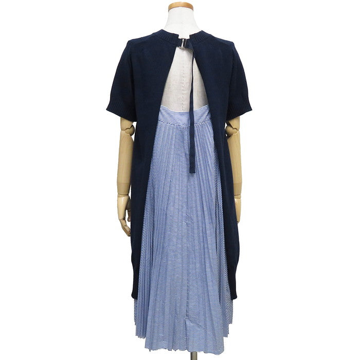 Sacai☆関税込☆ストライプコットン ネイビー ミディドレス Sacai☆関税込☆ストライプコットン ネイビー ミディドレス