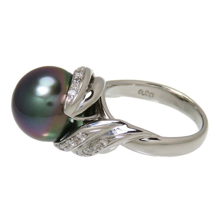 11号 黒蝶真珠 約12.2mm程度 ダイヤモンド 計0.26ct リング・指輪 