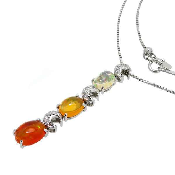 ファイアオパール 1.47/0.99/0.74ct ダイヤモンド 計0.11ct ネックレス 