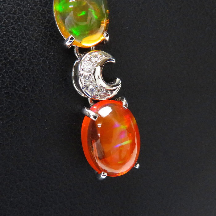 ファイアオパール 1.47/0.99/0.74ct ダイヤモンド 計0.11ct ネックレス 