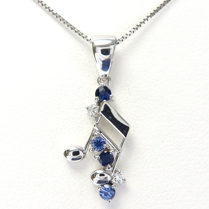 最終特価品 音符モチーフ サファイヤ 計0.24ct ダイヤモンド 計0.04ct 