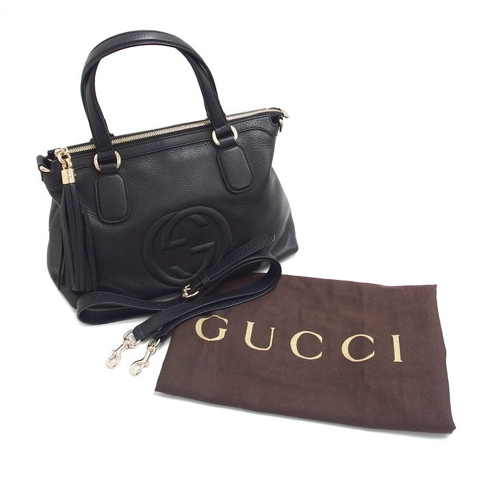 【GUCCI/グッチ】 308362 ソーホー/インターロッキングG 2way ハンドバッグ レザー 黒 レディース【中古】【真子質店】【GN】,  【MaMox】