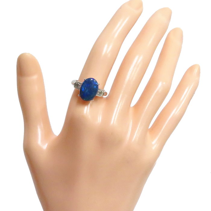 10.5号 ブラックオパール 1.90ct ダイヤモンド 計0.47ct リング・指輪 