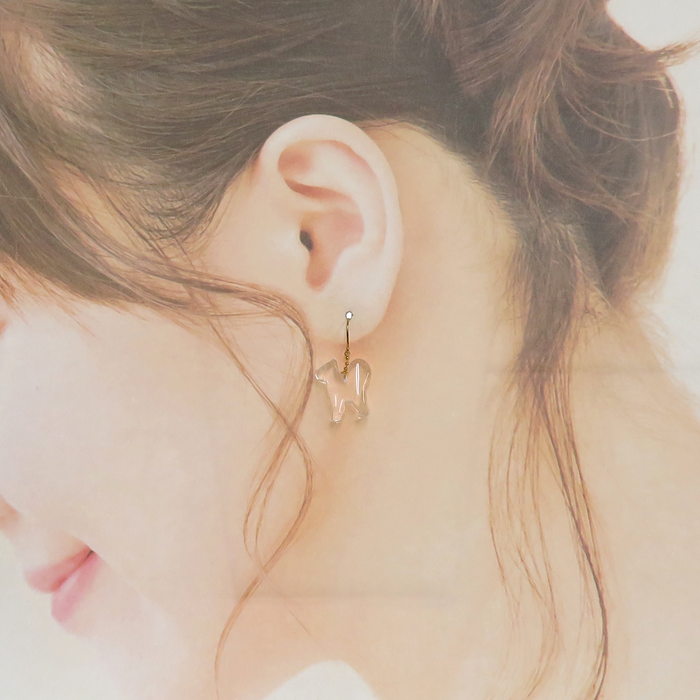 未使用・展示品 犬モチーフ 水晶 ピアス K18ゴールド 18金 2.8g 