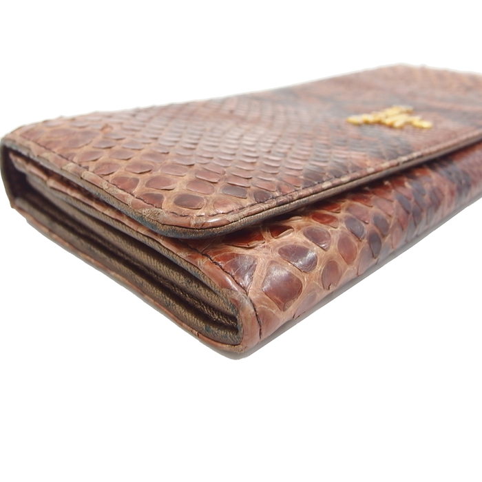 PRADA/プラダ】 二つ折り 長財布 パイソン 茶 レディース【中古 