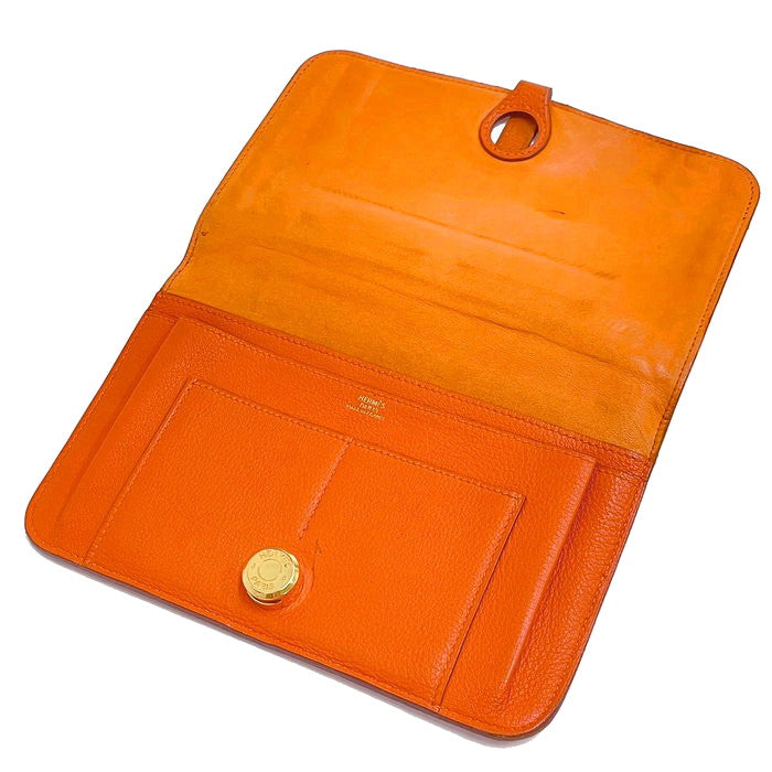 ☆極美品☆エルメス ドゴンGM 長財布 オレンジ トリヨンクレマンス レザー HERMES/エルメス】 ドゴンGM 長財布 トリヨンクレマンス オレンジ×GP