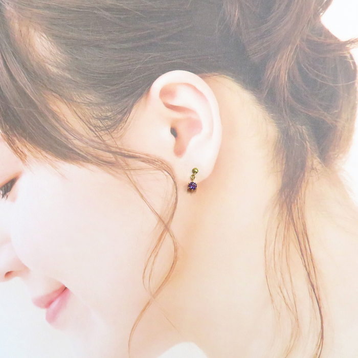 アメジスト ピアス K18ゴールド 18金 0.8g レディース 【中古】【真子 