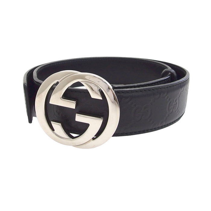 GUCCI/グッチ】 114984 #80 インターロッキングG ベルト シマレザー 黒
