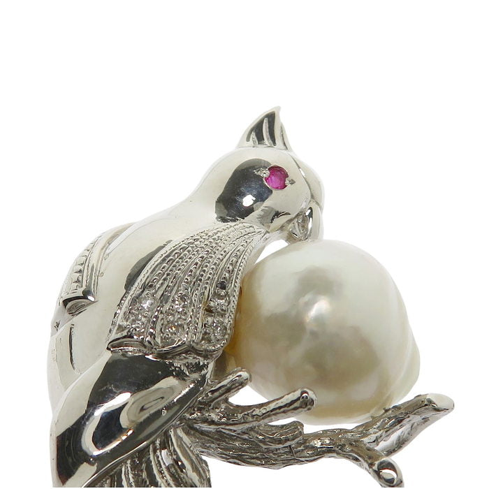 鳥モチーフ ネックレス兼用 南洋バロック真珠 ダイヤモンド 計0.06ct 
