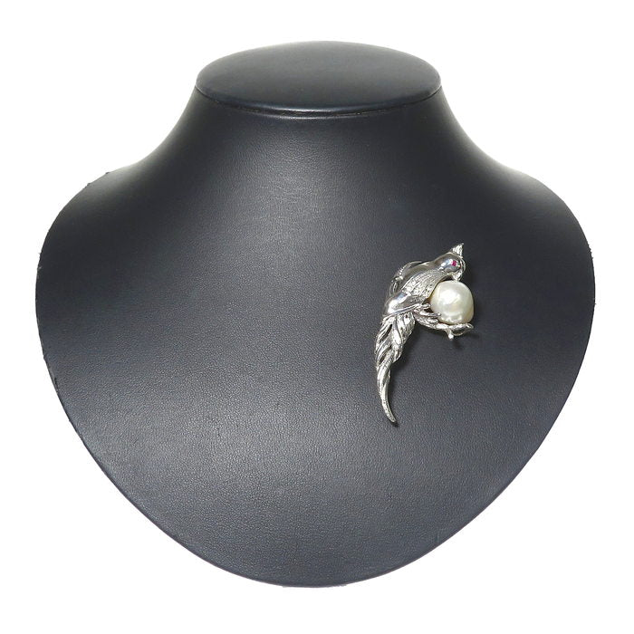 鳥モチーフ ネックレス兼用 南洋バロック真珠 ダイヤモンド 計0.06ct