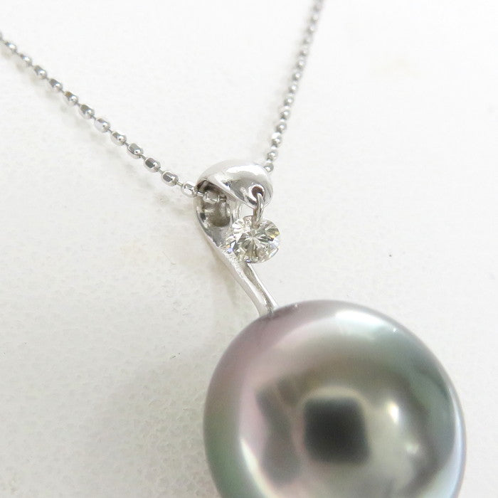 南洋黒蝶真珠 約12mm ダイヤモンド 0.1ct ネックレス K18WGホワイト 