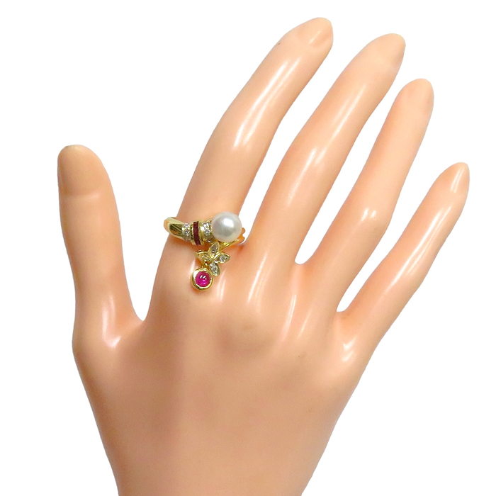 【販売価格】K18　ルビー1.23ct　ダイヤモンド0.57ct　＃11　11号　ティアドロップ　メレダイヤ　花デザイン　リング　指輪 ルビー