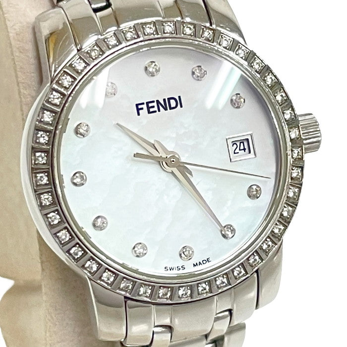 【FENDI/フェンディ】 クラシコ 054-2100L-724 オロロジ ダイヤ巻 電池交換済 腕時計 ステンレススチール/ダイヤモンド クオーツ  シェル文字盤 レディース, 【中古】【真子質店】【GD】, 【MaDI】