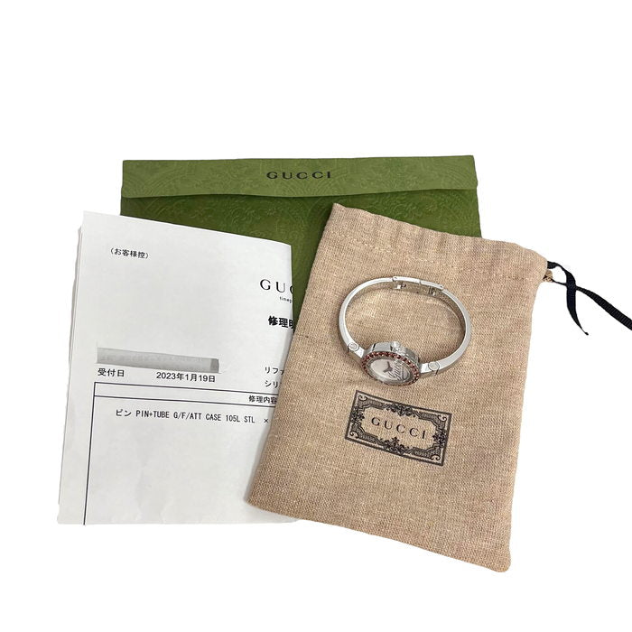 【GUCCI/グッチ】 105 バングルウォッチ 腕時計 ステンレススチール/ガーネット クオーツ 白文字盤 レディース
【中古】【真子質店】【GD】




【TMaI】