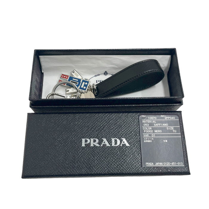 プラダ PRADA キーホルダー バッグチャーム 消そ サフィアーノレザー ブラック 2PP041【中古】