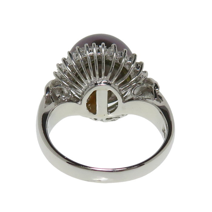 9号已抛光黑蝶珍珠11.0mm 钻石共0.23ct 戒指Pt900铂金8.6g 女士【中古 