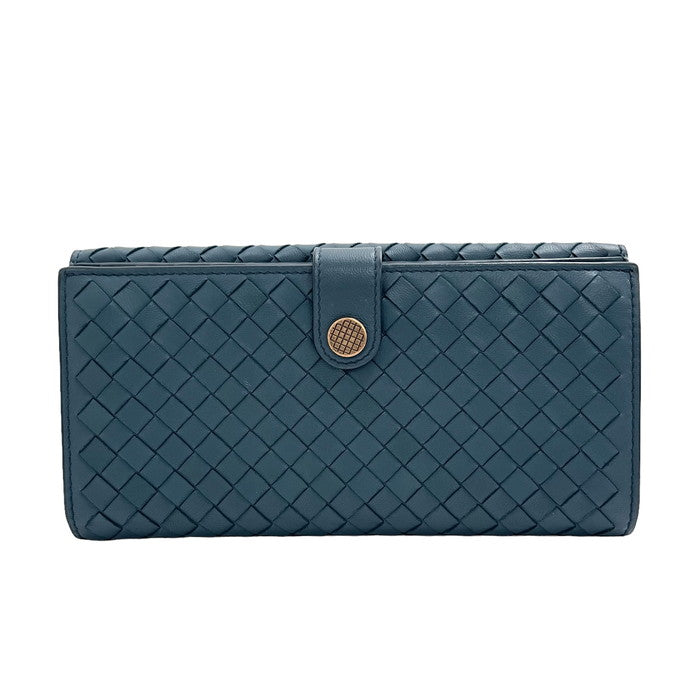 ボッテガべネタ　ネイビー長財布 BOTTEGAVENETA/ボッテガヴェネタ】 イントレチャート Wホック 長財布