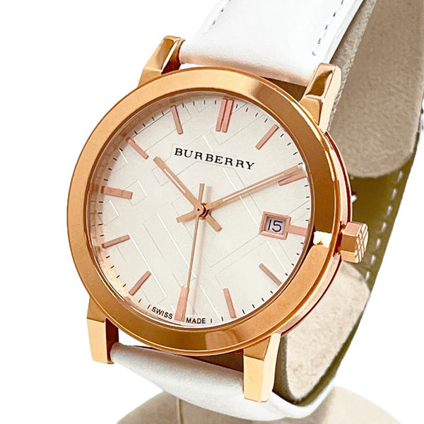 【BURBERRY/バーバリー】 The City BU9012 腕時計 レザー/GP/(ピンクゴールド) クオーツ シルバー文字盤 レディース,  【中古】【真子質店】【GD】, 【TKMo】