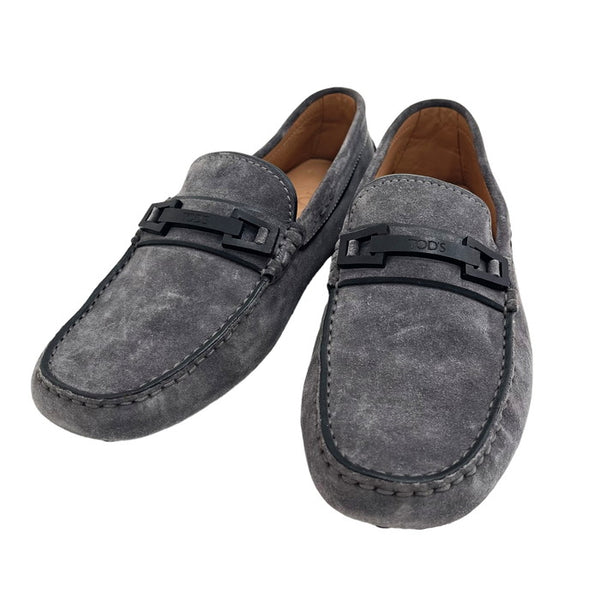 【美品】TOD'S スエード ドライビングシューズ　モカシン　グレー27.5cm TOD'S/トッズ】 ドライビングシューズ スリッポン モカシン ヌバック