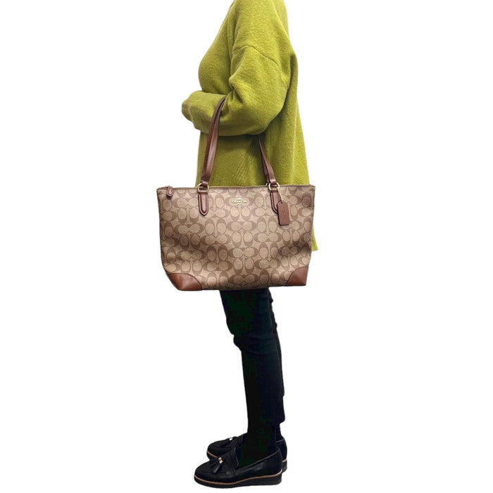 COACH/コーチ】 シグネチャー F29208 ジップ トートバッグ 茶