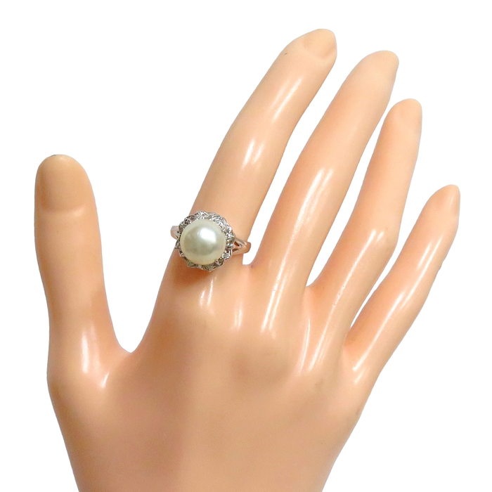 10号 仕上げ済 アコヤ真珠 9.4mm程度 ダイヤモンド 計0.08ct