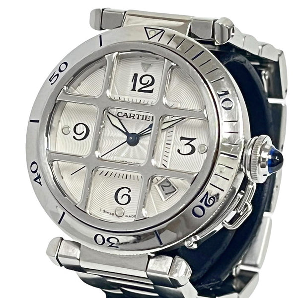 【CARTIER】カルティエ パシャグリッド 裏スケ W31040H3 ステンレススチール シルバー 自動巻き メンズ 白文字盤 腕時計