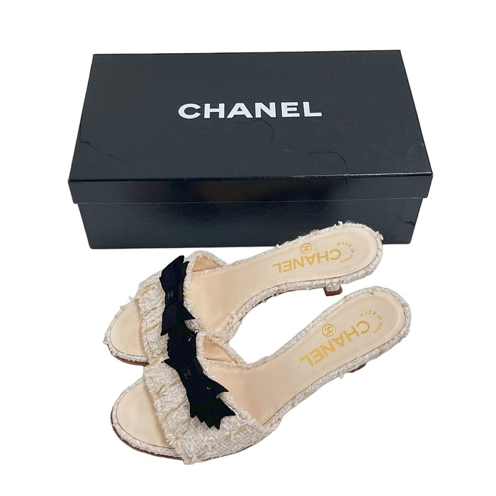 【最終値下げ】CHANEL シャネル ツイード ミュール CHANEL/シャネル】 G27195 ココマーク リボン ミュール ツイード