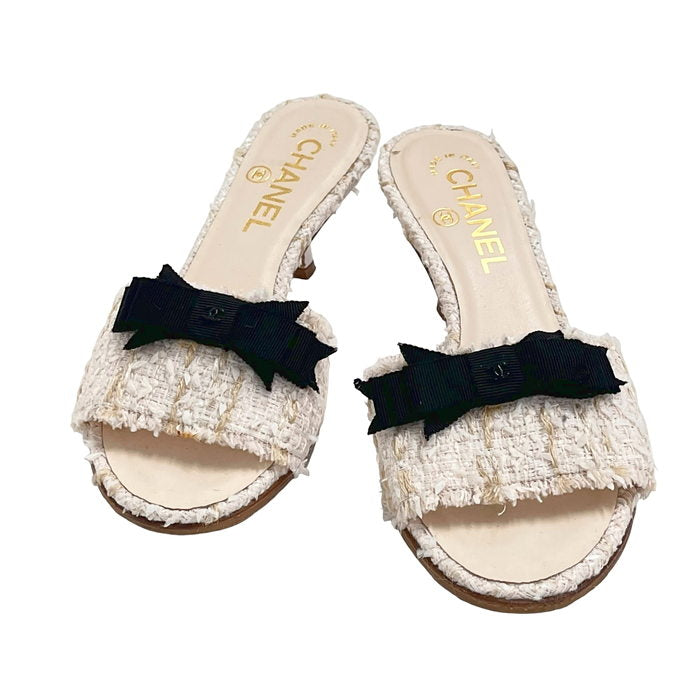 CHANEL/シャネル】 G27195 ココマーク リボン ミュール ツイード