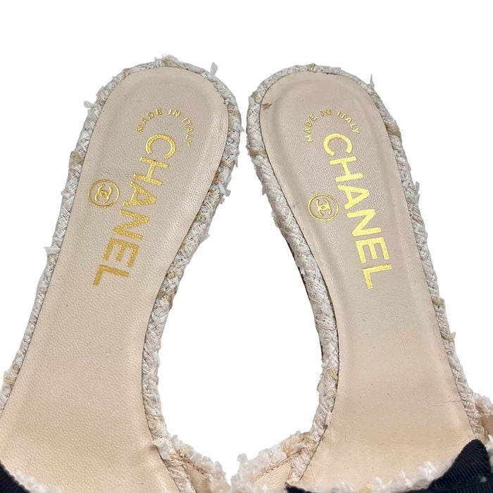 CHANEL/シャネル】 G27195 ココマーク リボン ミュール ツイード